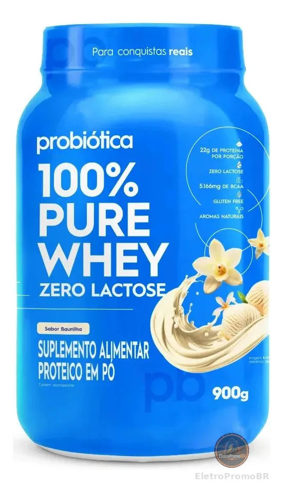 Whey Protein 900g 100% Pure Whey Zero Lactose Probiótica Whey Concentrado Baunilha Sem Lactose