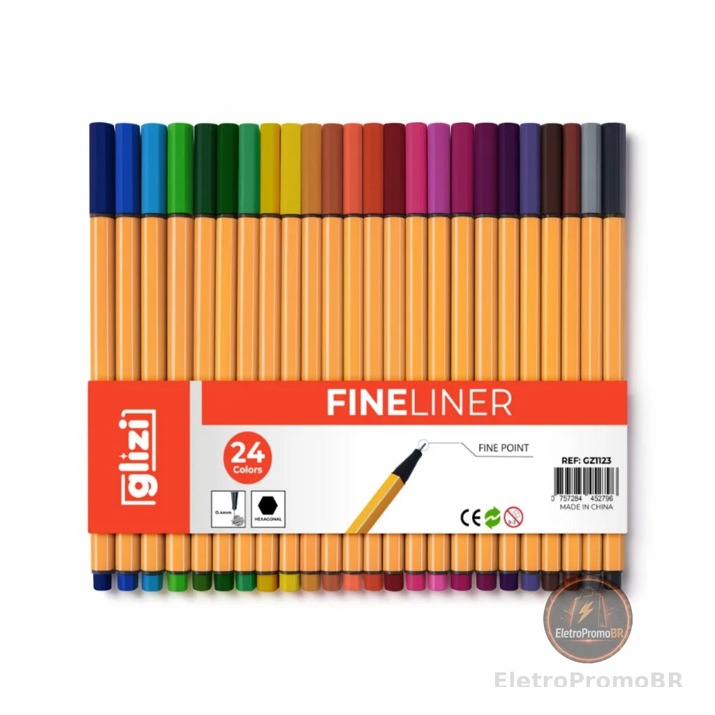 kit 10/12/24 Canetas Coloridas Fine Line Ponta Fina 0.4 mm 1ª Linha
