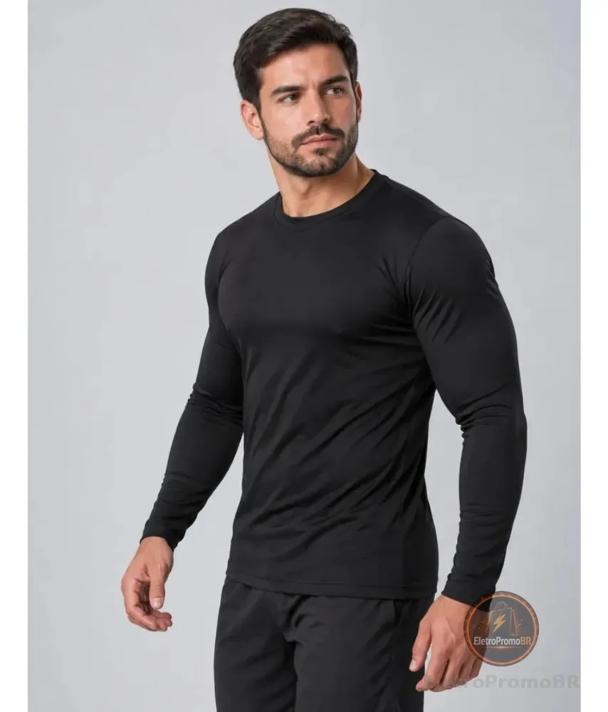 Camisa Uv50+ Segunda Pele Masculina Manga Longa Dry Fit Preto G