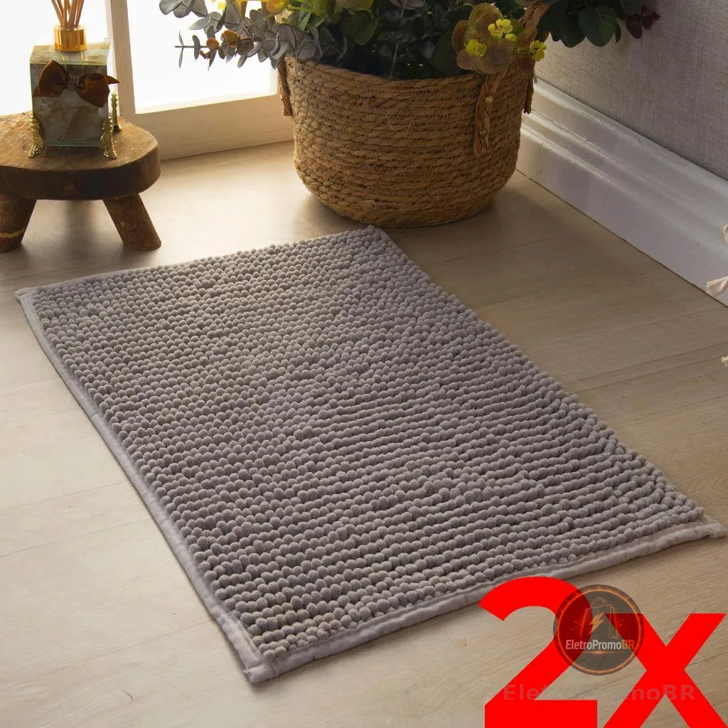 Kit 2 Tapetes De Banheiro Bolinha Popcorn Antiderrapante Chenille Macio Lavável