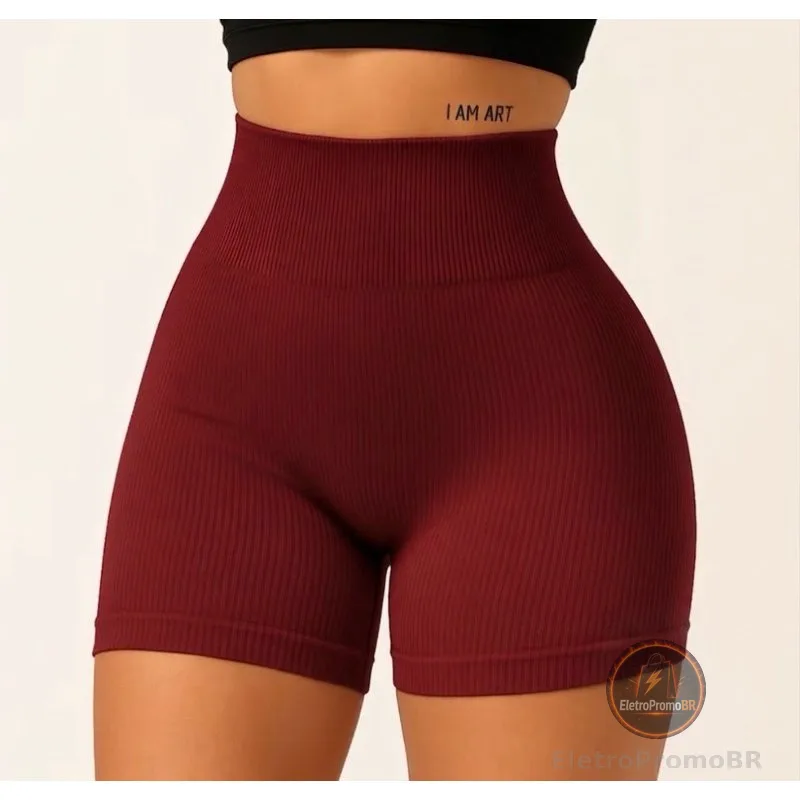 Shorts Fitness Canelado Poliamida Academia Zero Transparencia Feminino