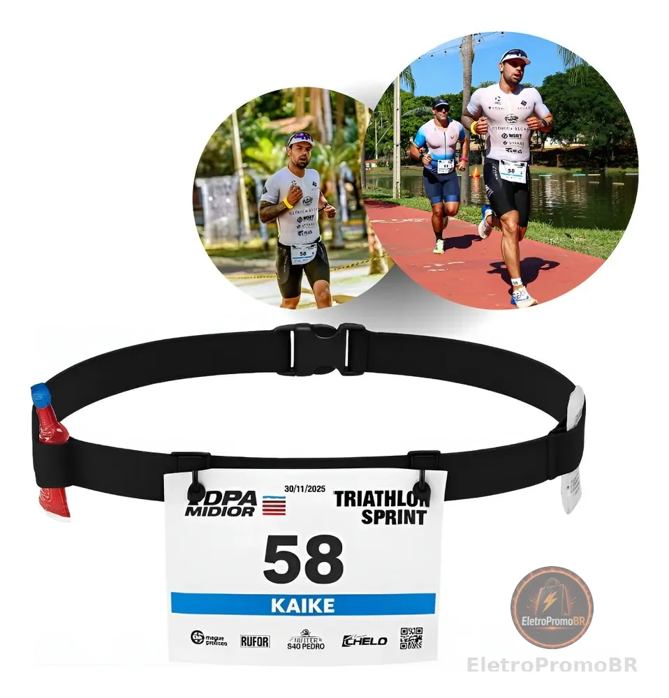 Cinto Porta Numero Para Corrida Triathlon Ciclismo Carbo Gel Preto