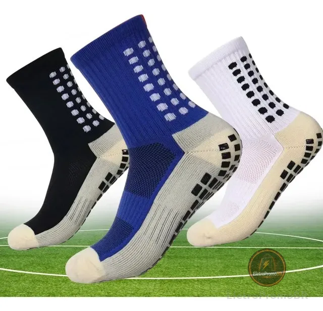 Kit 3 Pares Meia Antiderrapante Esportiva Futebol Treino Pro