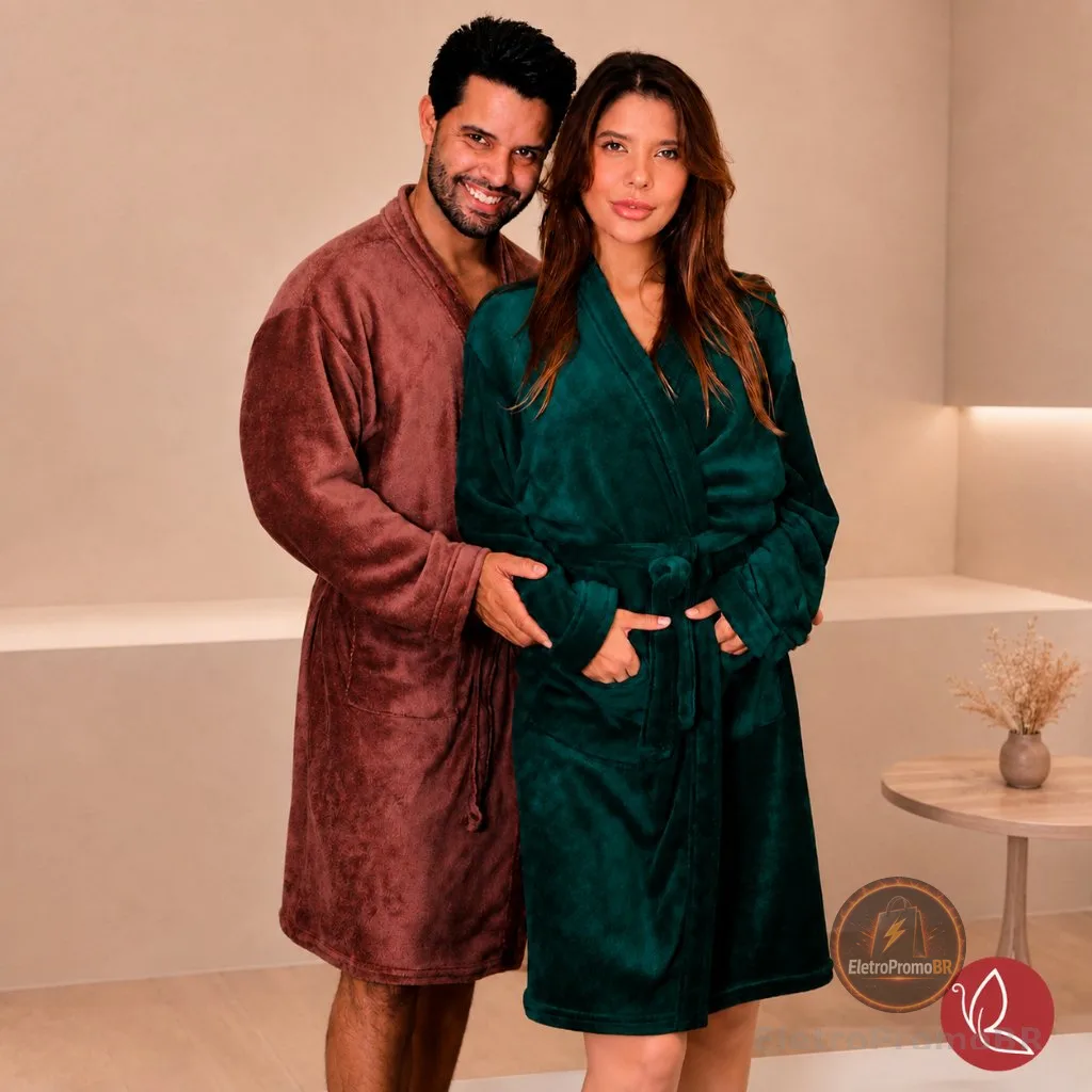Roupão Plush Benévola Feminino Masculino Microfibra Peluciado Fleece Quentinho Inverno Confortável