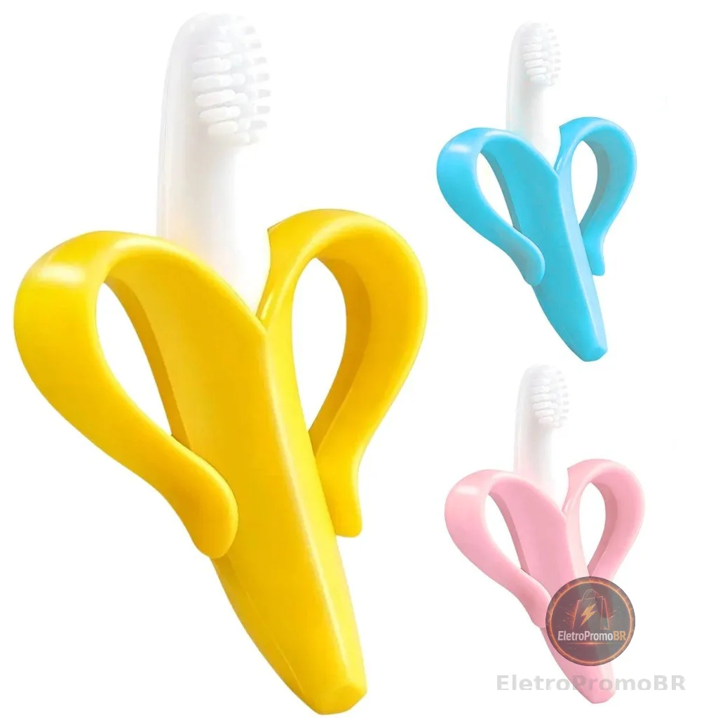 Mordedor para Bebê Silicone Massageador Escovinha Bananinha Banana Escova Dentes - Castela