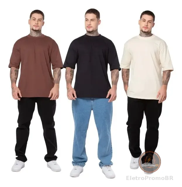 Kit 3 Camiseta Oversized Streetwear Premium Algodão