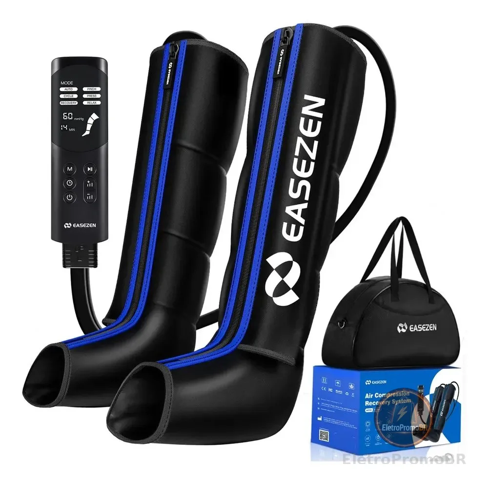 Bota De Compressao Pneumatica Massageador Pes Easezen 6 Modos Médio Preto/azul Azul/preto