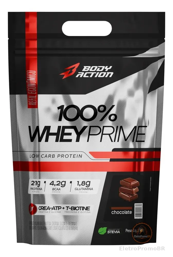 Bodyaction 100% Whey Protein Concentrado Prime Refil Low Carb Creatina Sabor Chocolate