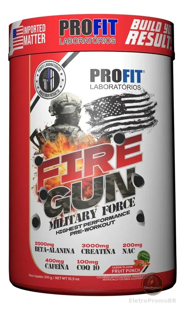 Pré Treino Fire Gun 300g Military Force - Profitlabs Sabor Fruit Punch