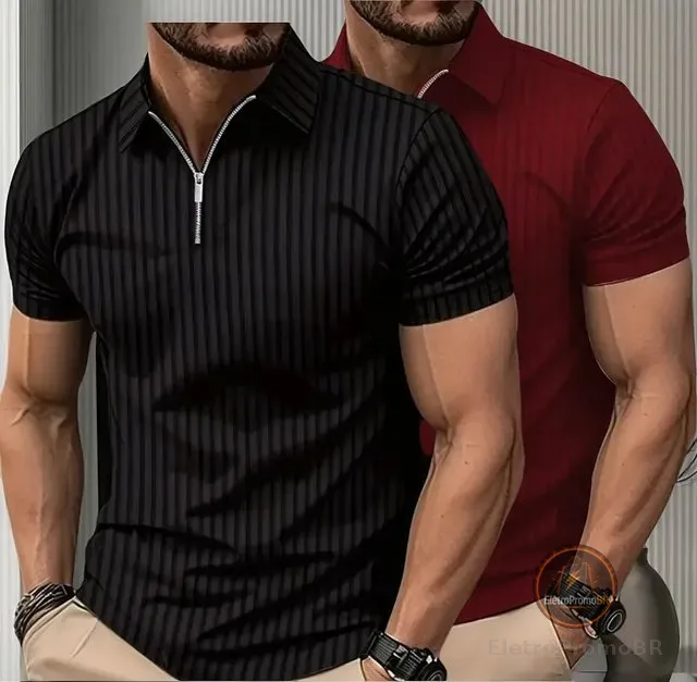 Kit 2 Camiseta Polo Manga Curta Com Ziper Masculina Canelada