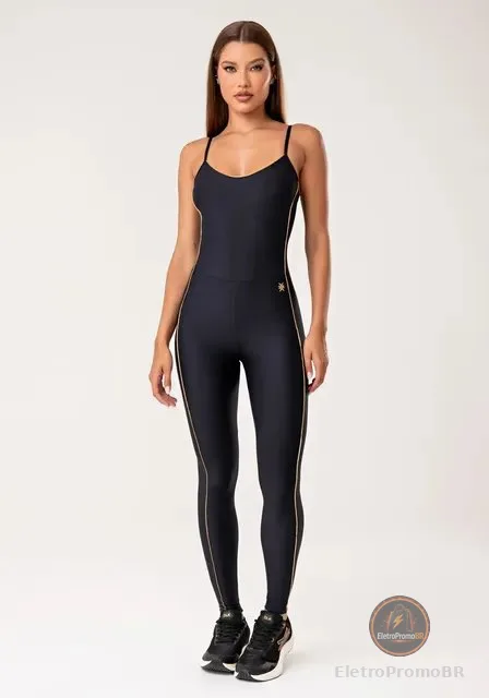 Macacão Fitness Feminino Com Detalhe Em Lurex Lush Dlk