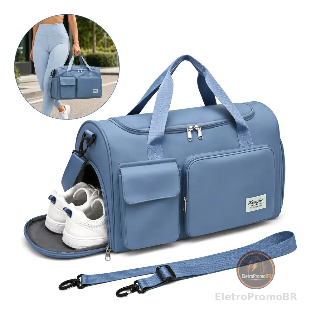 Bolsa Mala De Mão Dobrável Viagem Academia Artigos Tenis Azul-aço