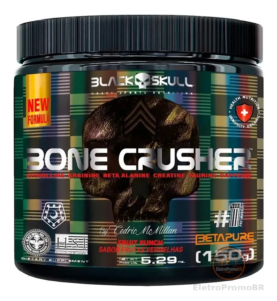 Pré-treino Bone Crusher 150g Cedric Mcmillan - Black Skull Sabor Frutos vermelhos
