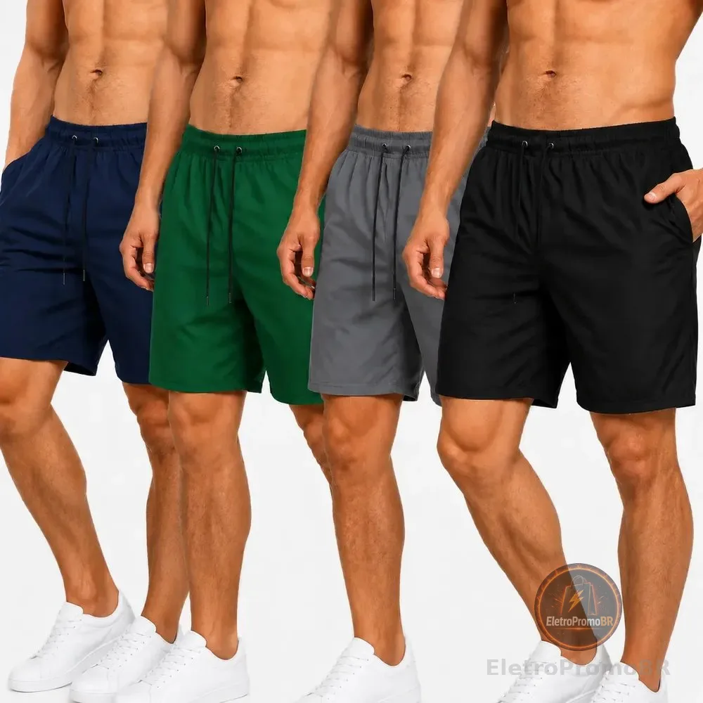 Kit 4 Bermudas Masculina Shorts Praia Tactel Academia Treino Preto/verde/cinza/azul-marinho Liso Gg