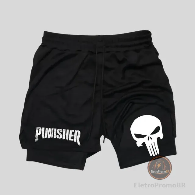 Short Dry-fit Compressão 2 Em 1 Academia Punisher Justiceiro