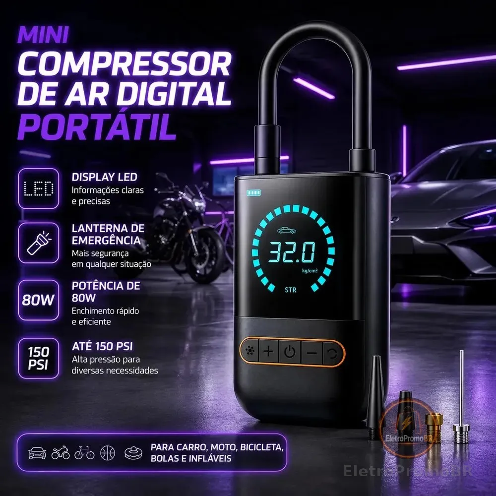 Compressor de Ar Portátil Blackone 150 psi Bateria 4000mah Para Veículos