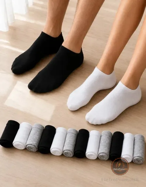 Kit 12 Pares Meia Soquete Cano Curto Algodão Anti Chulé