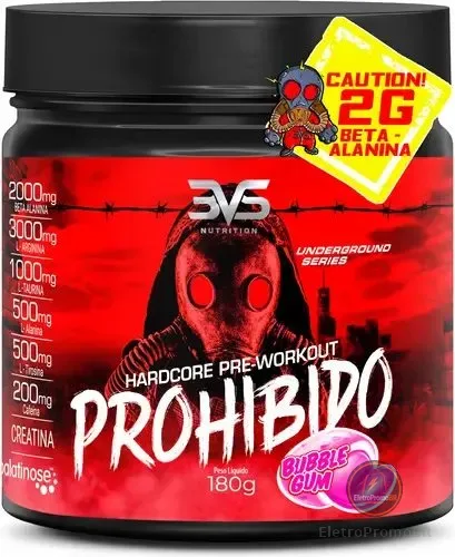 Pré Treino 3VS Hardcore Prohibido Sabor Chiclete com Beta Alanina e Cafeína 180g