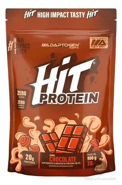 Suplemento Hit Protein Adaptogen Science Sachê 900g Whey Protein Zero Gluten Zero Açucar Sabor Chocolate