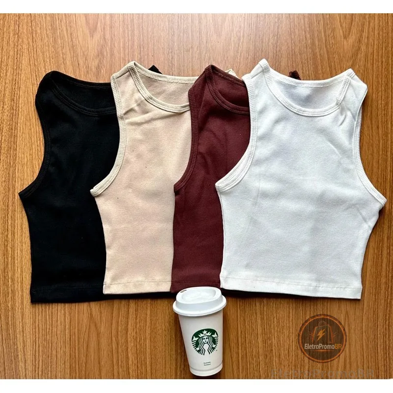 Kit 3 Cropped Feminino Canelada Regata Feminina Camiseta Básica Feminina Crooped Regatinha Cropet canelado básico