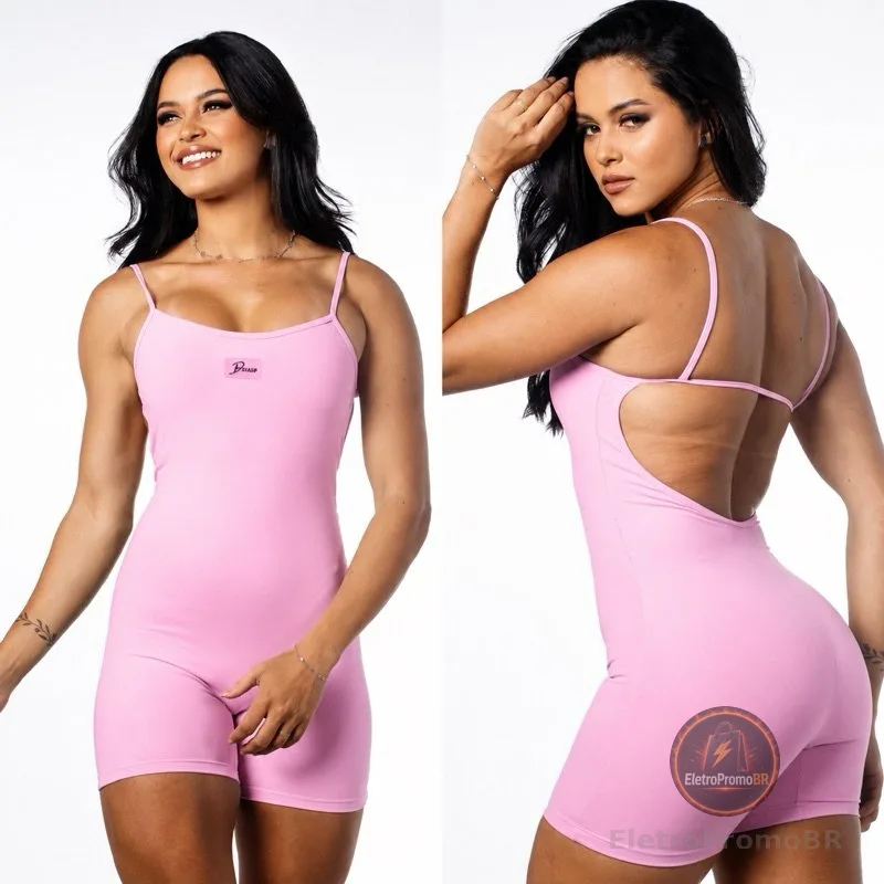 DIASP Macaquinho Fitness Poliamida Roupa de Academia Feminina BLACKOUT