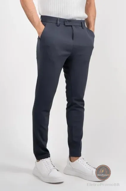 Calça Social Alfaiataria Masculina Malha Elastano Stretch