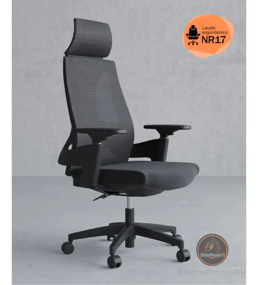 Cadeira De Escritório Presidente NR17 HomeNow Ergonômica Premium Toledo Cor Preto