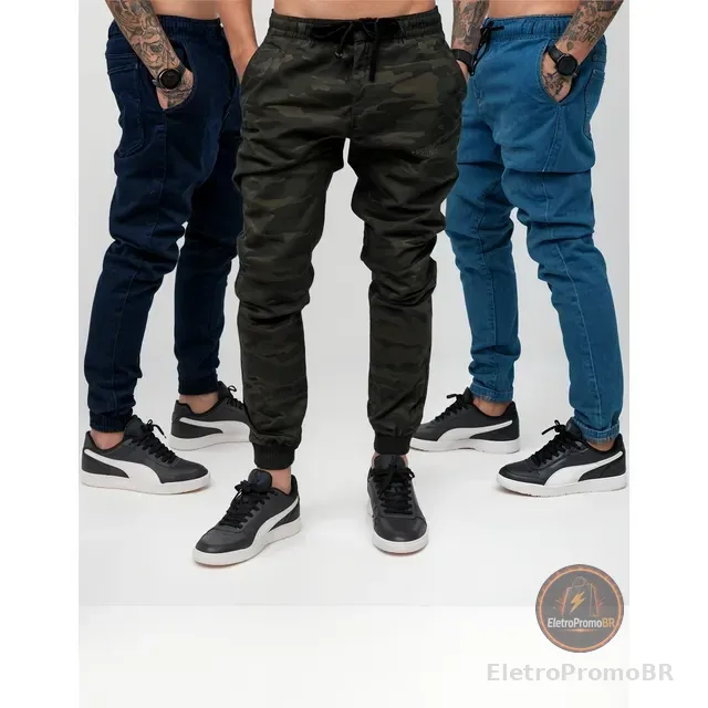 Kit 3 Calças Jogger Masculina Jeans Com Punho Elastico