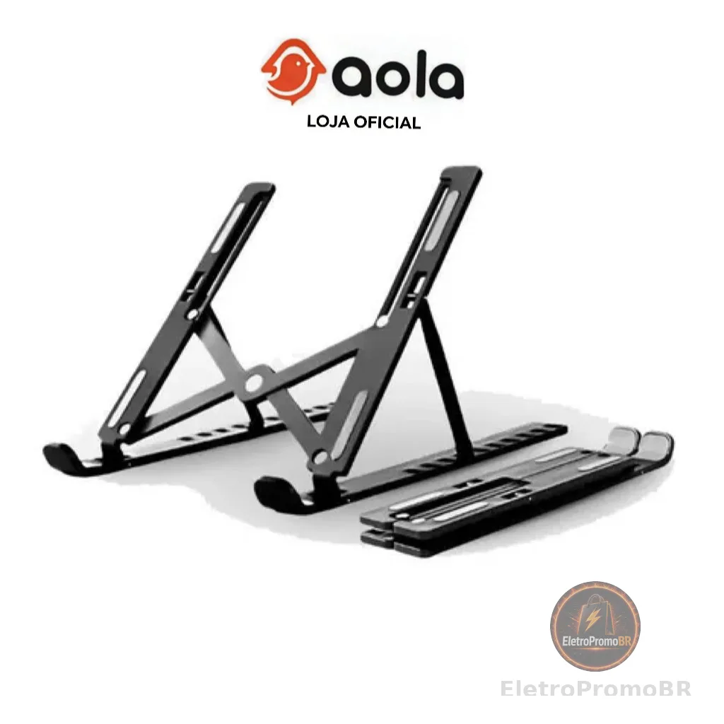 Suporte Dobrável para Notebook e Tablet | Base Plástica Portátil 7 Níveis de Ajuste Prático