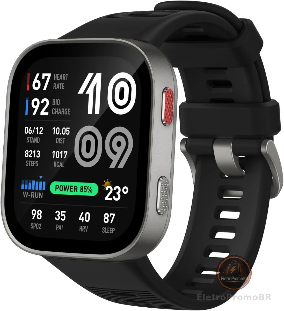 Amazfit Bip Max, tela AMOLED de 2,07", GPS, iOS/Android, 50 mm, bateria de 20 dias, resistente à água, armazenamento de 4 GB, mais de 150 esportes, modo HYROX (Silver (Black Band))