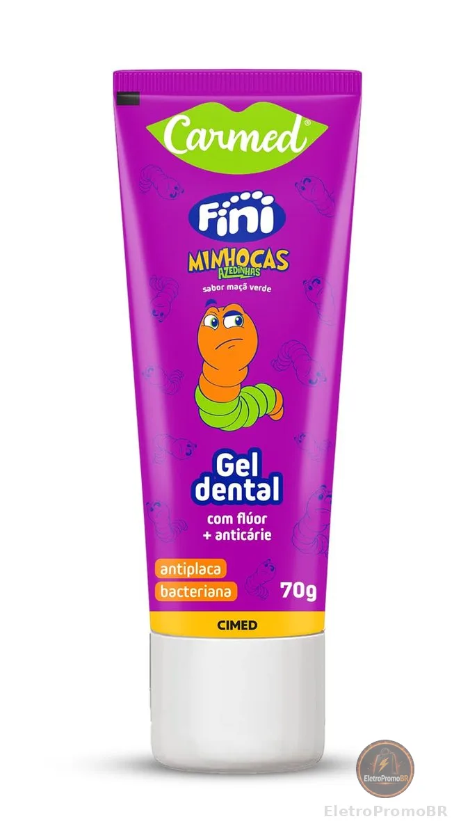 Carmed Fini Minhocas Gel Dental com Flúor Sabor Maçã Verde 70g