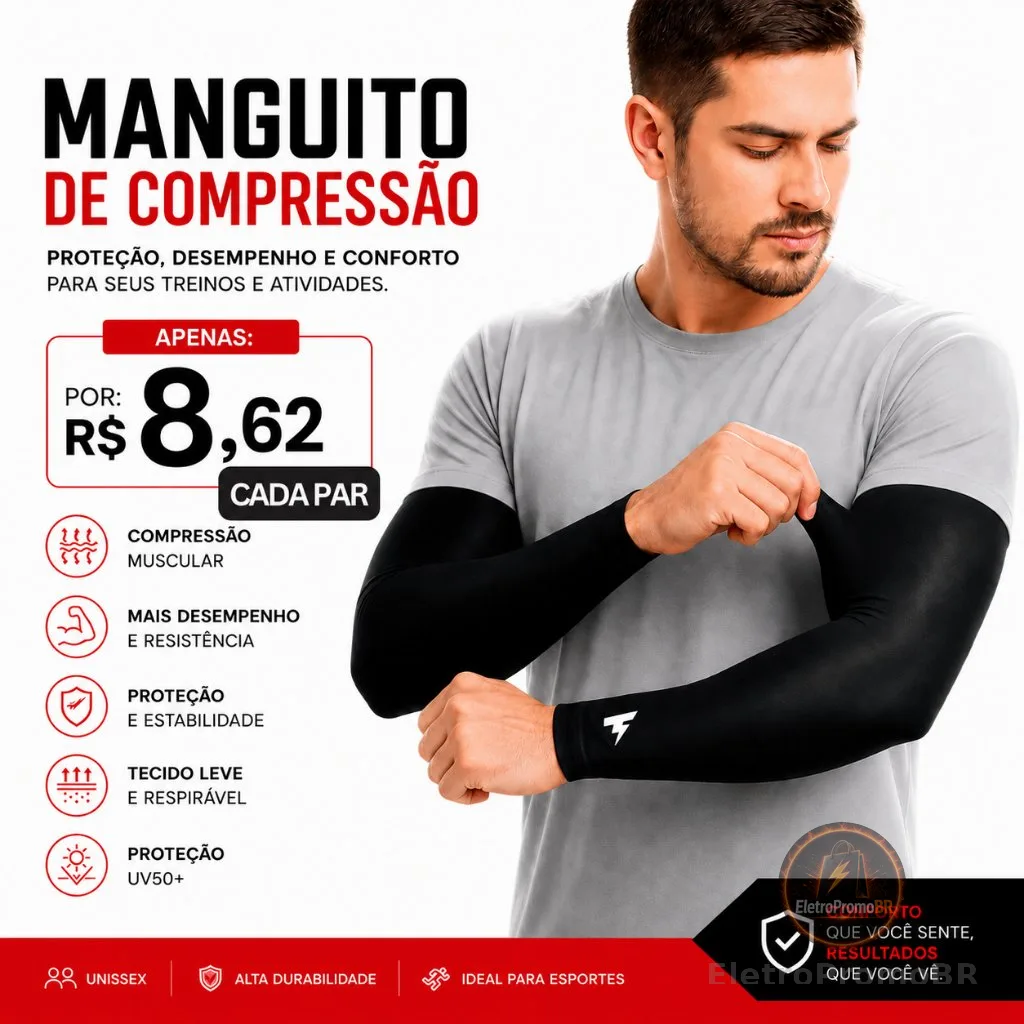 2 Par de Manguito Térmico Unissex Proteção Solar UV50 Malha Fria Segunda Pele Esporte Volei Corrida