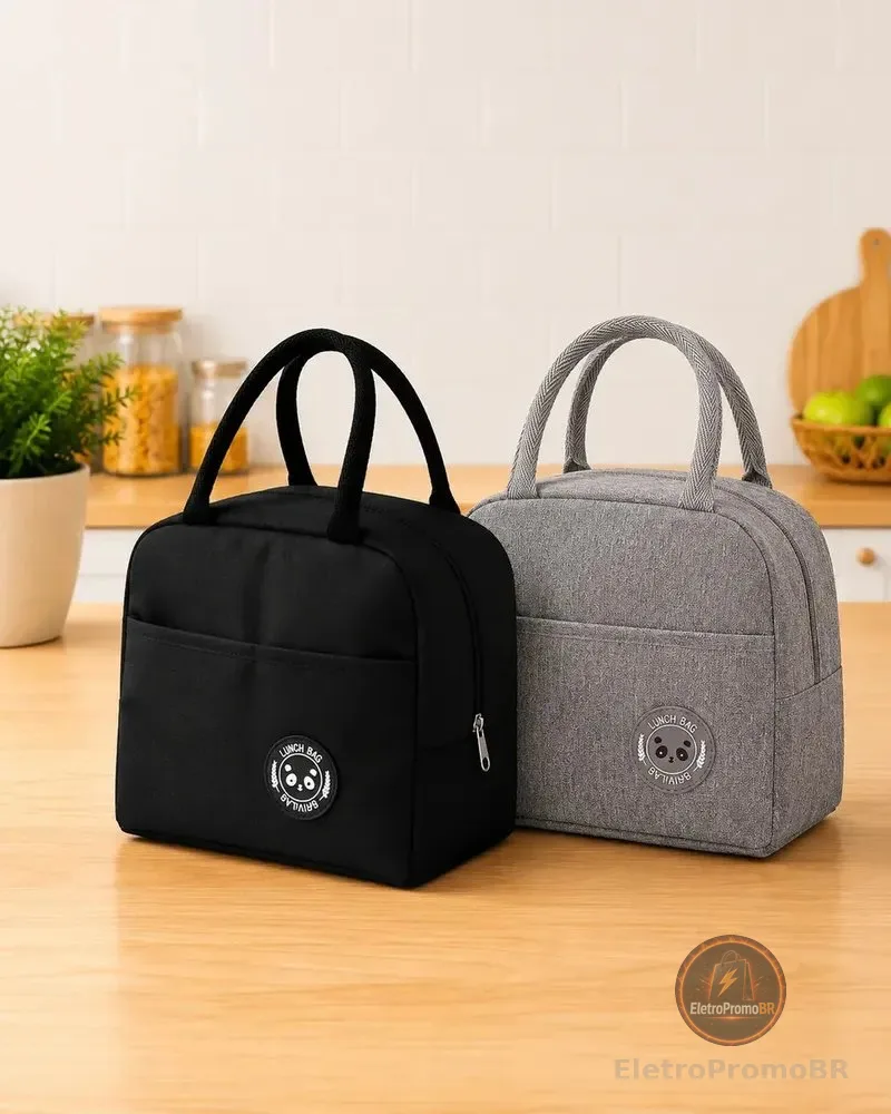 Kit Lancheira Marmita Térmica 2 Bolsas Academia Trabalho Dia Escola Adulto E Infantil Unissex Marca Lemon Shark Cor Preto E Cinza