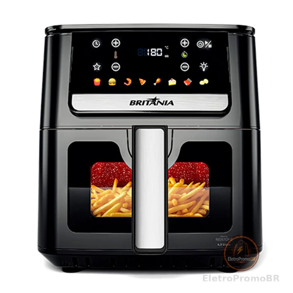 Fritadeira Air Fryer 6,5L Redstone Visor Glass Britânia BAF65A 127V