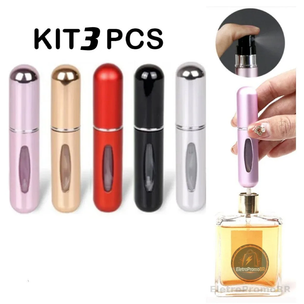 KIT 3 Pcs Porta Perfume Recarregavel Portatil Spray 5ml