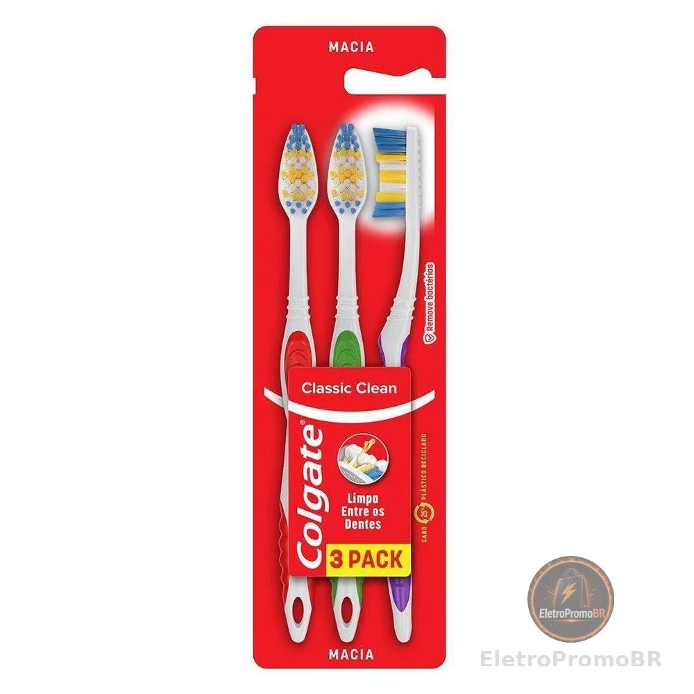 Escova de Dente Colgate Classic Clean 3 unid Promo c/Desconto