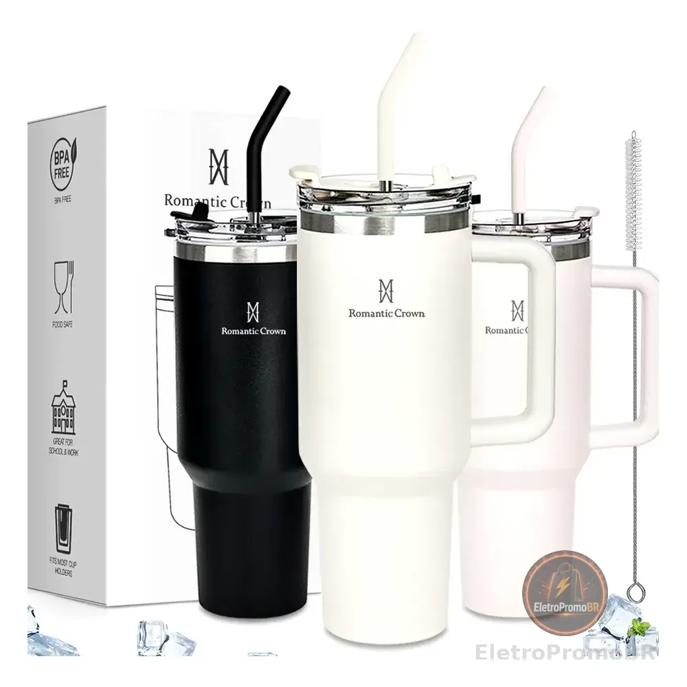 Copo Térmico Gigante 1,2l Inox Com Tampa E Inox Canudo Cor Branco Cor Pura / Material Fosco