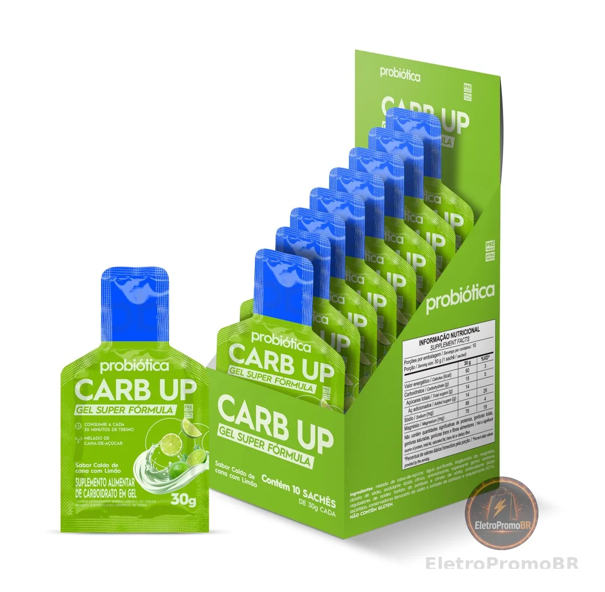 Probiotica Carb-Up Gel Super Fórmula Caldo de Cana com Limão - caixa com 10 sachês