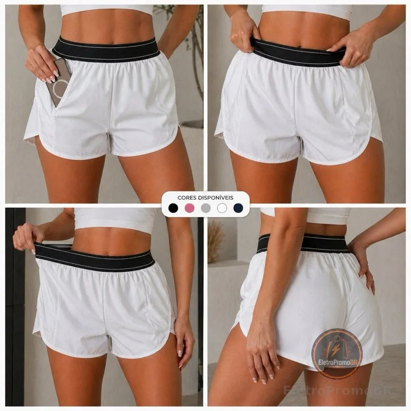 Short Duplo Feminino Esportivo com Bolso | Leve e Confortável | Academia, Corrida e Dia a Dia