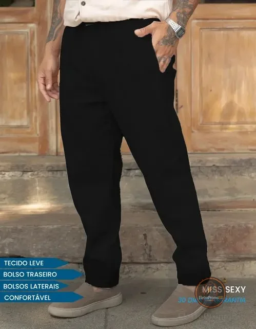 Calça Linho Masculino Social Casual C/bolsos Tecido Premium