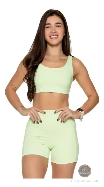 Conjunto Academia Short Bolso Top Duplo Regata Poliamida Fit
