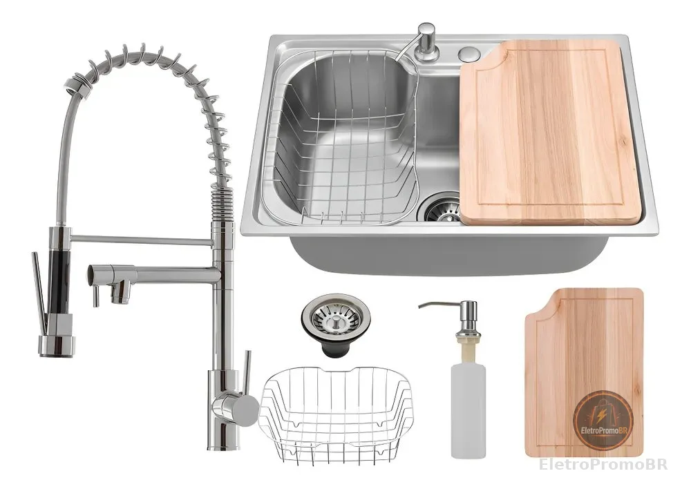 Cuba Cozinha Gourmet Aço Inox Tábua C/ Torneira Extensor Cor Prata