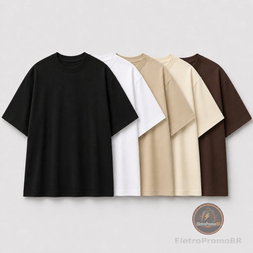 Kit 5 Camiseta Oversized Básica Streetwear Masculina