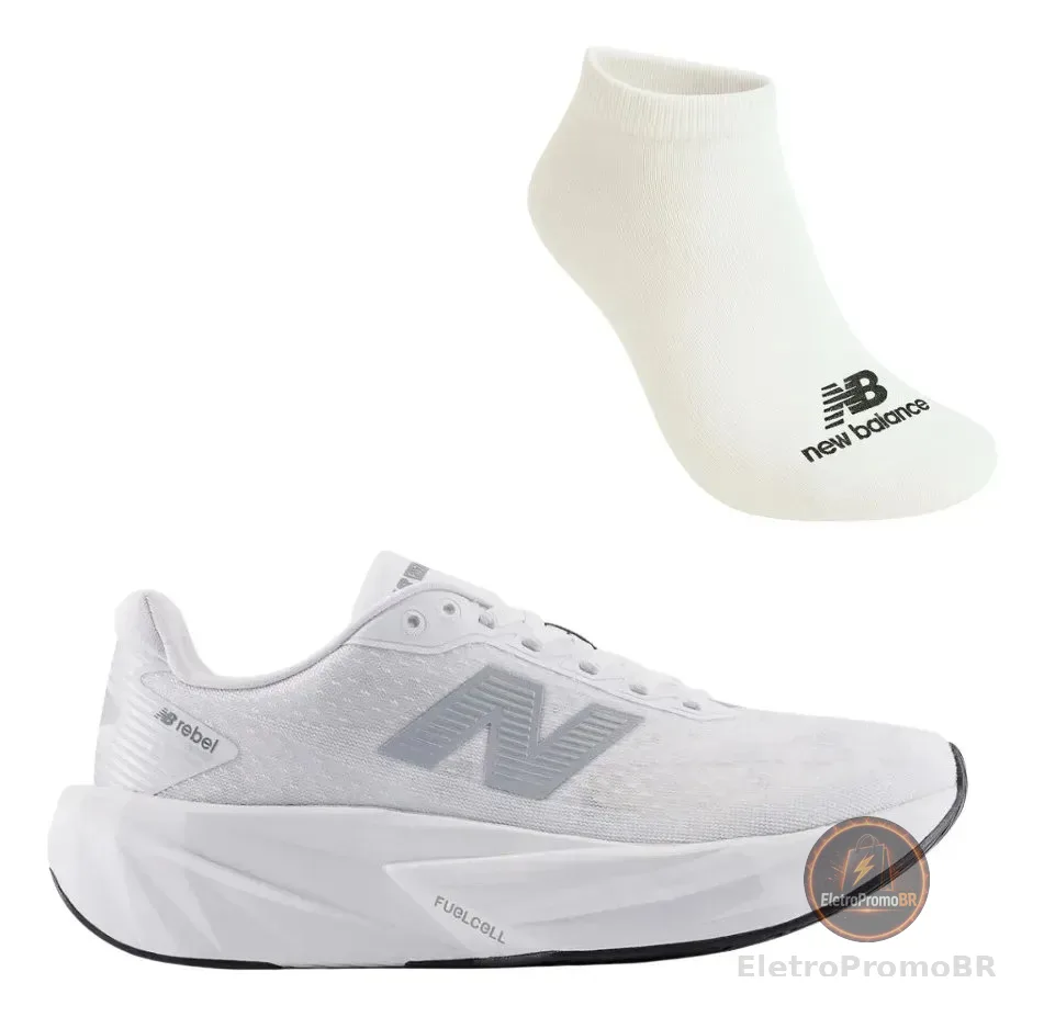 Kit Tênis De Corrida Masculino New Balance Rebel V5 E Meia Branco/cinza Liso 43