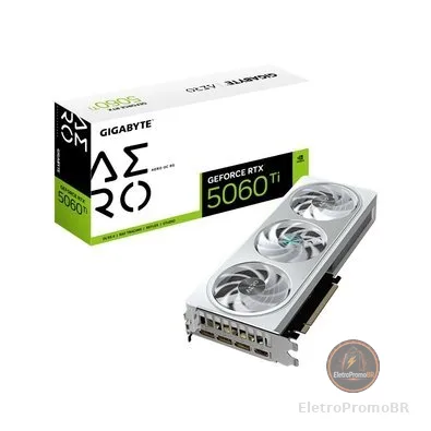 Placa de Vídeo RTX 5060 Ti AERO OC 8G Gigabyte NVIDIA GeForce, 8GB GDDR7, 128bits, DLSS, Ray Tracing - GV-N506TAERO OC-8GD