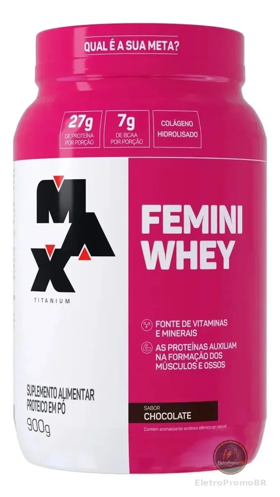 Whey Protein 900g Femini Whey Protein Max Titanium Chocolate Proteína e Colágeno