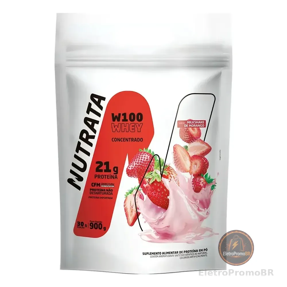 W100 Whey Concentrado Pouch 900g Morango Nutrata