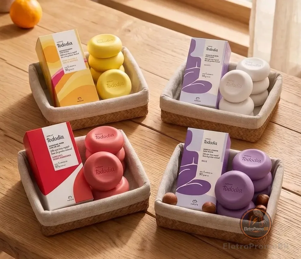 Presente Kit 4 Caixas Sabonetes Tododia 5un 90g Cada: 1 Limão Siciliano + 1 Algodão + 1 Morango E Baunilha + 1 Amora