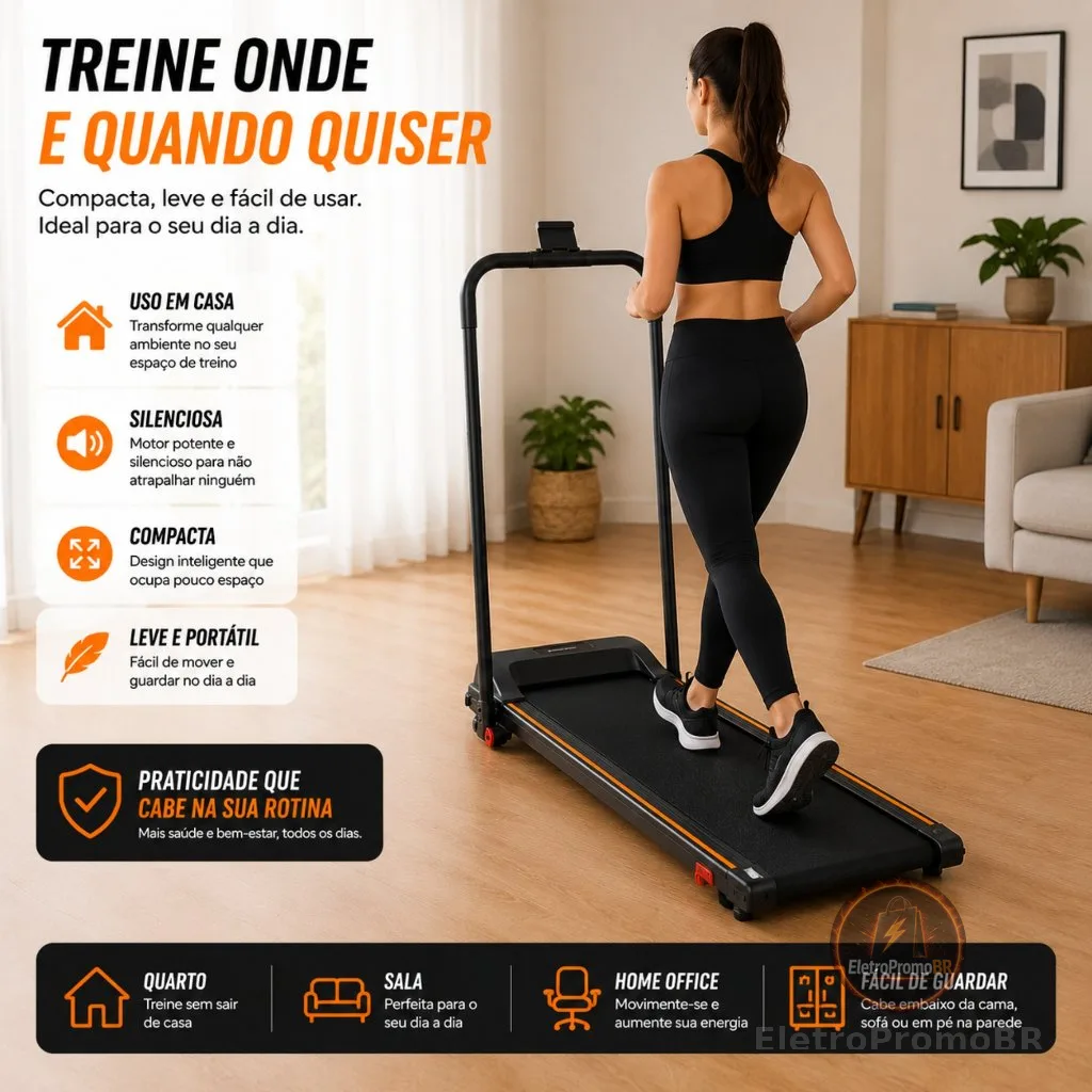 Esteira Elétrica Dobrável 2.5HP 10KMH 100KG Bivolt Controle Remoto Caminhada Corrida Home Gym