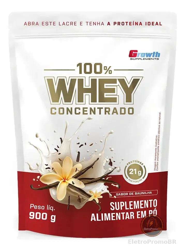 100% Whey Concentrado 900g Growth Supplements Baunilha